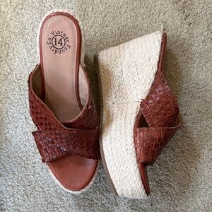Vintage Foundry Co. Brown Leather Woven Wedge Sandals-Size 6.5